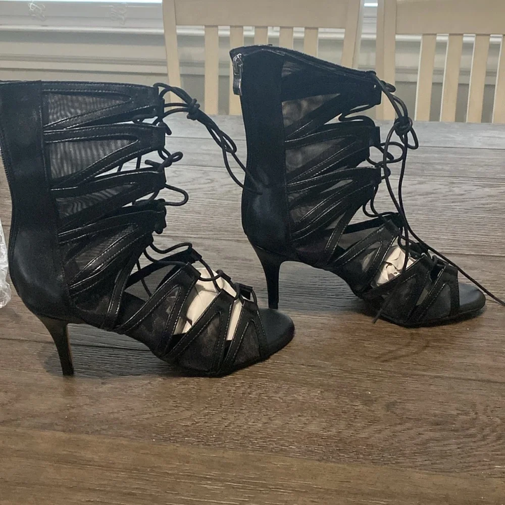 NWT BURJU Vikky Open Toe Strappy Mesh Cut Out Lace Up Ankle Boots | Size 11 - Picture 5 of 12